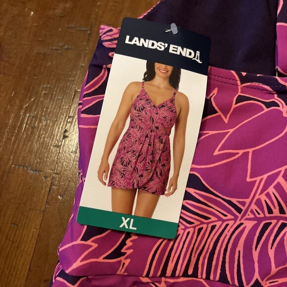 Lands' End Women's UPF 50 Removable Cups Swim Dress, Pink Purple Size XL NWT - Picture 7 of 8